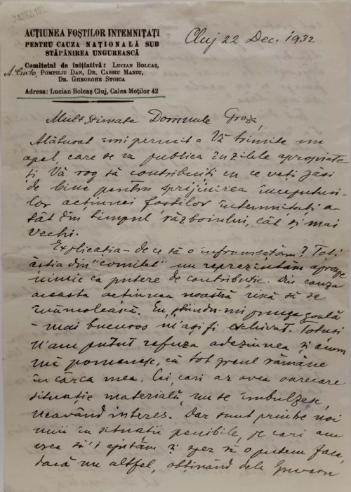 Autograf LUCIAN BOLCAS - PETRU GROZA, trei corespondențe din anul 1932