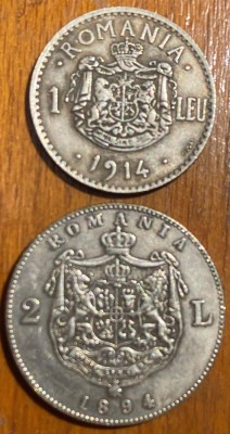 CAROL I ,LOT REPLICI 1 LEU 1914 si 2 LEI 1894/ MONEDELE DIN IMAGINI foto