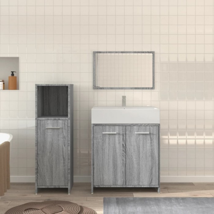 vidaXL Set mobilier de baie, 3 piese, gri sonoma, lemn prelucrat 3154407