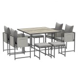 Outsunny Set Mobilier de Grădină din 9 Piese cu Masă, 4 Fotolii și 4 Scaune, 110x110x75 cm, Gri | Aosom Romania