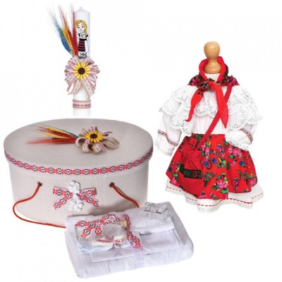 Set rochita botez traditionala, trusou botez, cutie trusou si lumanare, decor foto