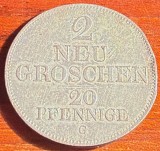 REGATUL SAXONIEI MONEDA 2 Neugroschen/ 20 Pfennige-FREDERICK AUGUST II / ARGINT(.312)(Billon)/3,0 g./ 21,10 mm./ MONEDA DIN POZE