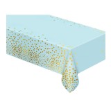Fata De Masa Din Folie B&amp;C, albastru deschis cu buline Auriu, 137x183 Cm