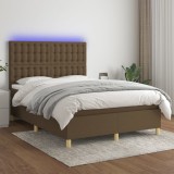Cumpara ieftin Pat cu arcuri, saltea și LED, maro &icirc;nchis, 140x200 cm, textil