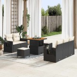 Set de canapele pentru grădină, 8 piese, cu perne, negru, din ratan sintetic, acacia