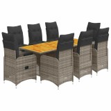 Cumpara ieftin Set bistro de gradina cu perne, 9 piese, gri, poliratan