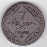 Monedă Austria 7 Kreuzer 1802 B &ndash; Franz II, vultur bicefal