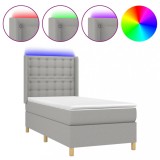 Cumpara ieftin Pat cu arcuri, saltea si LED, gri deschis, 90x200 cm, textil