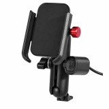 Suport Telefon Motocicletă cu &Icirc;ncărcare USB, Rotire 360&deg;, Aluminiu, Prindere Oglinda