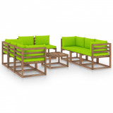 Set mobilier de grădină cu perne verde aprins, 9 piese