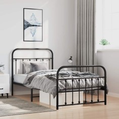 vidaXL Cadru pat metalic cu tăblii de cap/picioare, negru, 100x200 cm