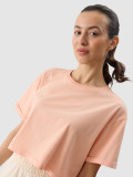 Tricou crop top cu imprimeu pentru femei - culoarea coral, 4F Sportswear