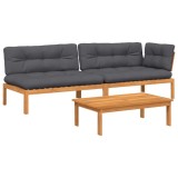 Cumpara ieftin Set canapele gradina cu perne din paleti, 3 piese, lemn acacia