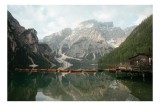Tablou Canvas Peisaj Munți Lac Barcă Reflecție Calm, 39 x 26 cm, CMCLASS