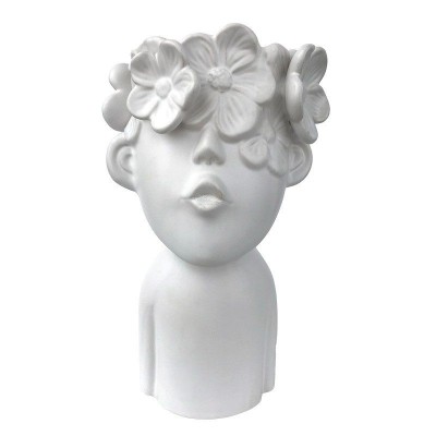 Vaza decorativa, Bust copil cu flori, 23 cm, Alb, 467H-2 foto