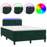 Cumpara ieftin Pat cu arcuri, saltea si LED, verde inchis, 120x190 cm, catifea