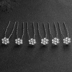 Set agrafe par argintii, cu cristale in forma de flori, Silver Flowers foto