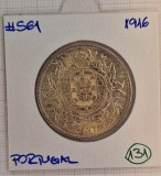 Portugal ,Portugalia, 50 centavos 1916, Argint, KM#561, Republica , stare buna