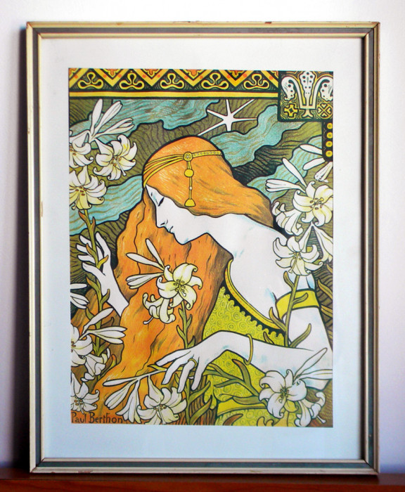 L&#039;Ermitage - litografie Art Nouveau dupa Paul Berthon, tablou inramat 34x44cm