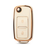 Husa Cheie Briceag Vw Golf 4, 2 Butoane, Tpu, Alb cu contur auriu