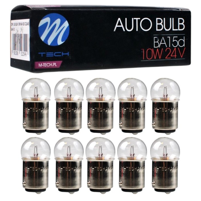 Set 10 becuri auto filament tungsten, R10W/BA15d, 24V, 10W