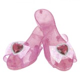 Jucării Pantofi, Model Pantofi cu Toc pentru Fete, Roz cu Glitter Argintiu și Funda cu Inimă, Mărime 27, 1 Pereche