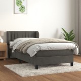 Cumpara ieftin Pat box spring cu saltea, gri &icirc;nchis, 90x190 cm, catifea