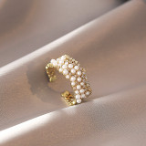 Cumpara ieftin Inel Tianna, auriu, decorat cu pietre din zirconiu si perle, reglabil - Colectia Universe of Pearls