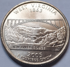 Moneda 25 cents 2005 USA, West Virginia, unc, litera P, foto