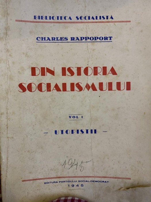 Charles Rappoport, Din istoria socialismului, vol. 1 Utopistii, București 1945