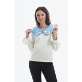 Bluza alba cu maneci lungi si guler alb brodat