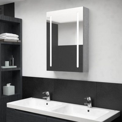 vidaXL Dulap de baie cu oglindă și LED, gri beton, 50x13x70 cm foto