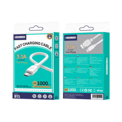 Cablu de Incarcare / Date JELLICO B15, USB la Micro USB, 1m 3.1A, Negru Blister foto