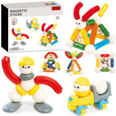 Set de Constructie Magnetic pentru Copii, 45 Piese STEM Educationale si Distractive, Dezvoltare Creativitate si Imaginatie, Conexiuni Magnetice Putern foto