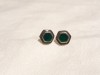 Argint CERCEI email VERDE finuti HEXAGONALI delicati VECHI vintage DE EFECT