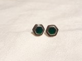 Argint CERCEI email VERDE finuti HEXAGONALI delicati VECHI vintage DE EFECT