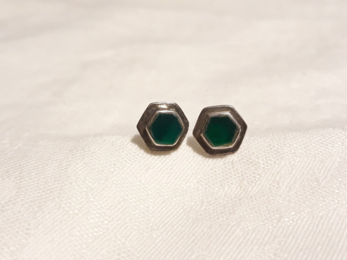 argint CERCEI email VERDE finuti HEXAGONALI delicati VECHI vintage DE EFECT