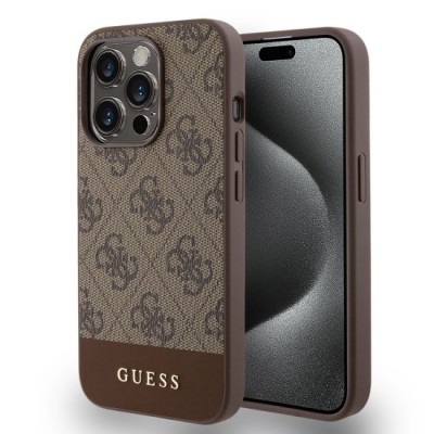 Husa pentru iPhone 15 Pro Max - Guess Hardcase 4G Stripe Collection (GUHCP15XG4GLBR) - Brown foto