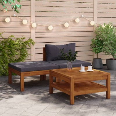 Set mobilier gradina perne gri &amp;icirc;nchis, 3 piese, lemn acacia GartenMobel Dekor foto