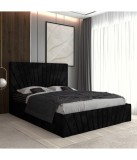 Pat Tapitat Toma Negru+ Saltea Lux Ortopedica 180x200cm