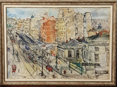 COSTEL M.NICOLAEVICI-PEISAJ DIN BUCUREȘTI-ULEI PE CARTON-1935 foto