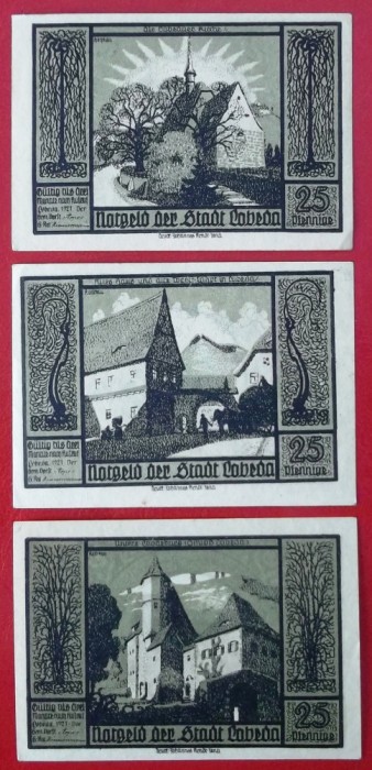 Germania lot 3 notgeld 3 x 25 pfennig 1921 Lobeda **