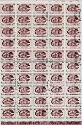 RO 1959 , LP 486 ,&amp;quot;Centenarul Univ. A.I. Cuza -Iasi&amp;quot; -bloc de 50, stampilat foto