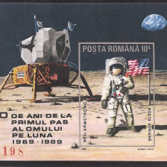 RO 1989, LP.1229 - 20 ani de la primul pas pe Luna, colita ndt. MNH