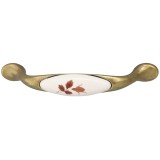 Maner pentru mobila, metalic, cu portelan cu model floral, finisaj auriu antic, M 486.87.101, M4 x 96 mm