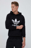 Adidas Originals hanorac de bumbac Classics Trefoil Hoodie bărbați, culoarea negru, cu glugă, cu imprimeu IM4489