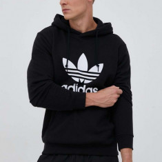 adidas Originals hanorac de bumbac Classics Trefoil Hoodie bărbați, culoarea negru, cu glugă, cu imprimeu IM4489