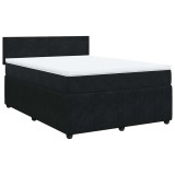 Cumpara ieftin Pat box spring cu saltea, negru, 140x200 cm, catifea