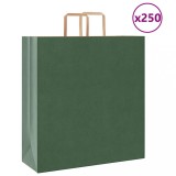 Saci hartie verde vidaXL 45x17x48 cm, 250 buc, manere maro, 120 g/mp, 10kg, pungi cadouri, cumparaturi, reutilizabile