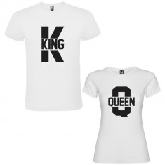 Set 2 Tricouri cuplu King K si Queen Q, alb/negru foto